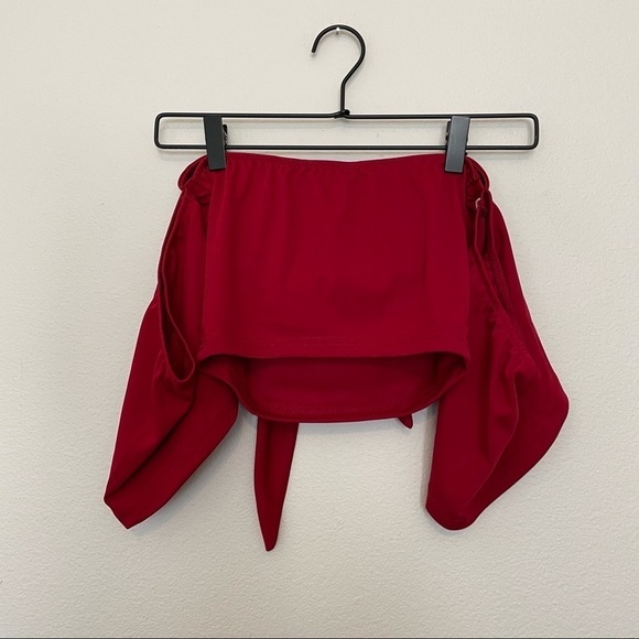 New in package shein red tie bust crop top off the shoulder stretchy sz.S(4) - Picture 3 of 3